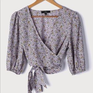 Sweetie Season Purple Floral Print Wrapped Crop Top